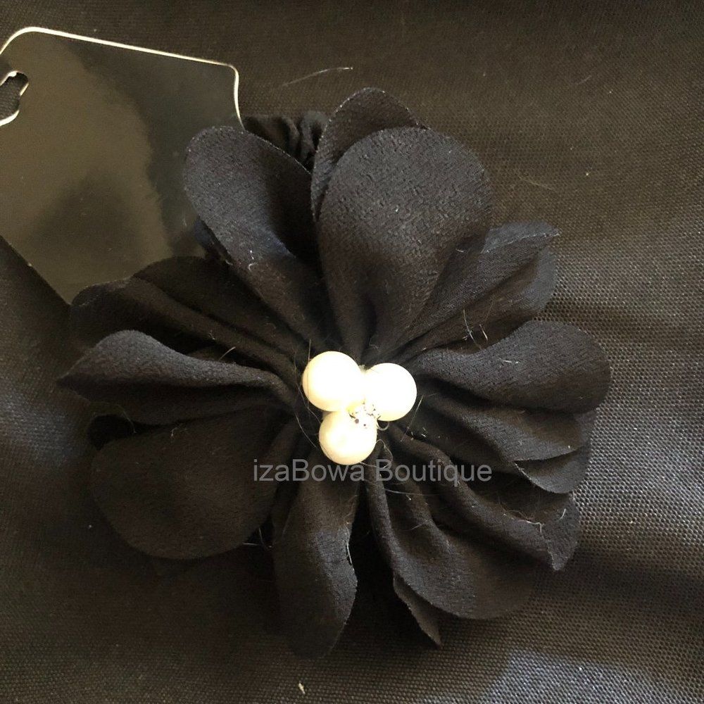 Black Flower Chiffon Scrunchie (Kids) Sc2988 Handmade Nwt Boutique